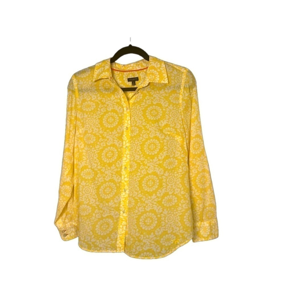 TALBOTS Size S Yellow Floral Button Tab Button Top